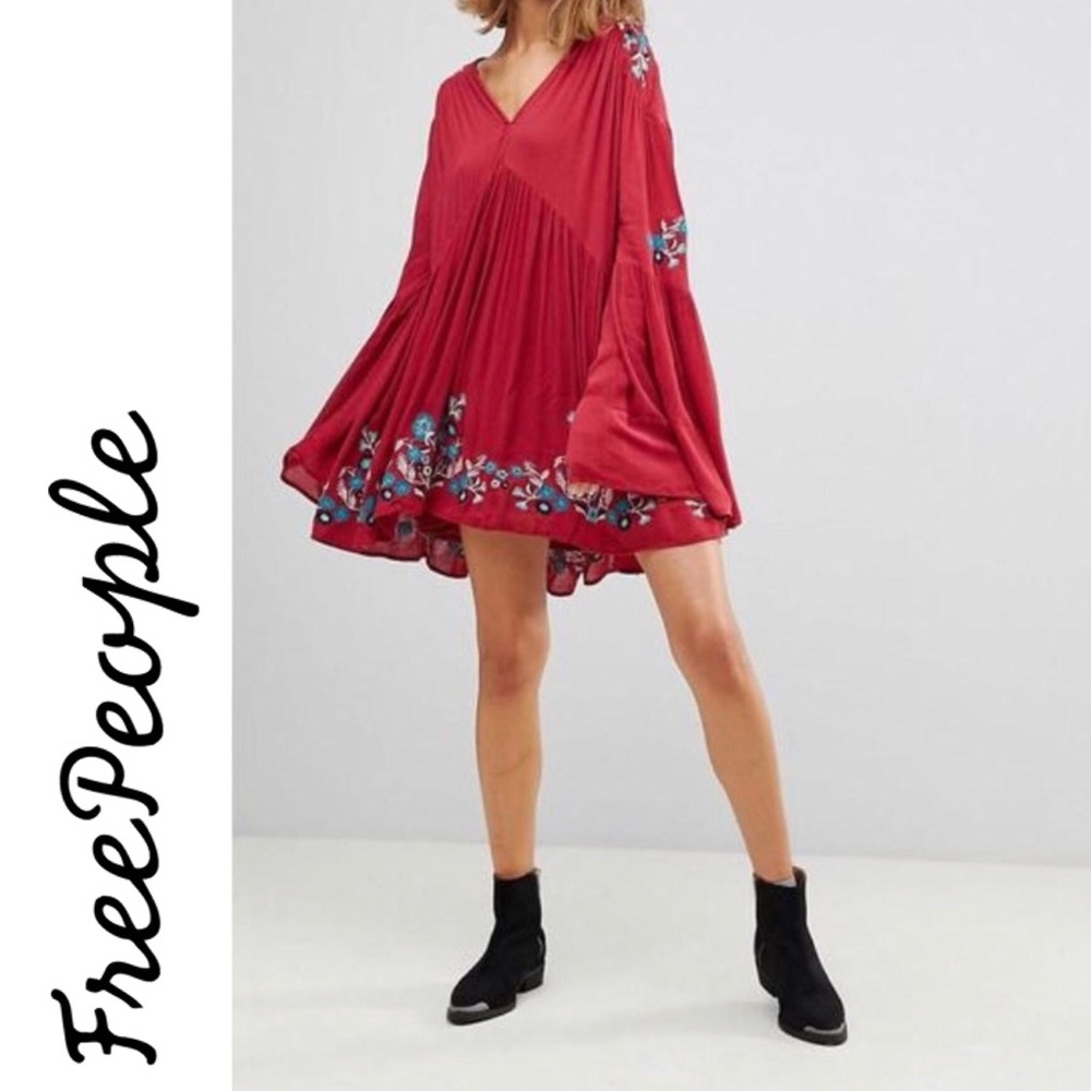Free People Te Amo Flare Embroidered Dress